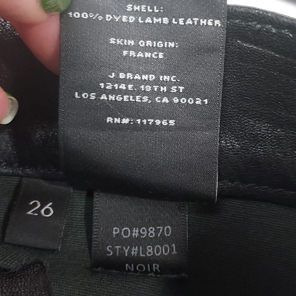 J Brand Lamb Leather Leggings Stretch Zipper Ankle Mid Rise L8001 Black Size 26